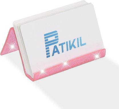 Business Card Holder for Desk, Acrylic Business Card Holders Shine Card Stand Organizer Cards Display for Office Exhibition, Pink