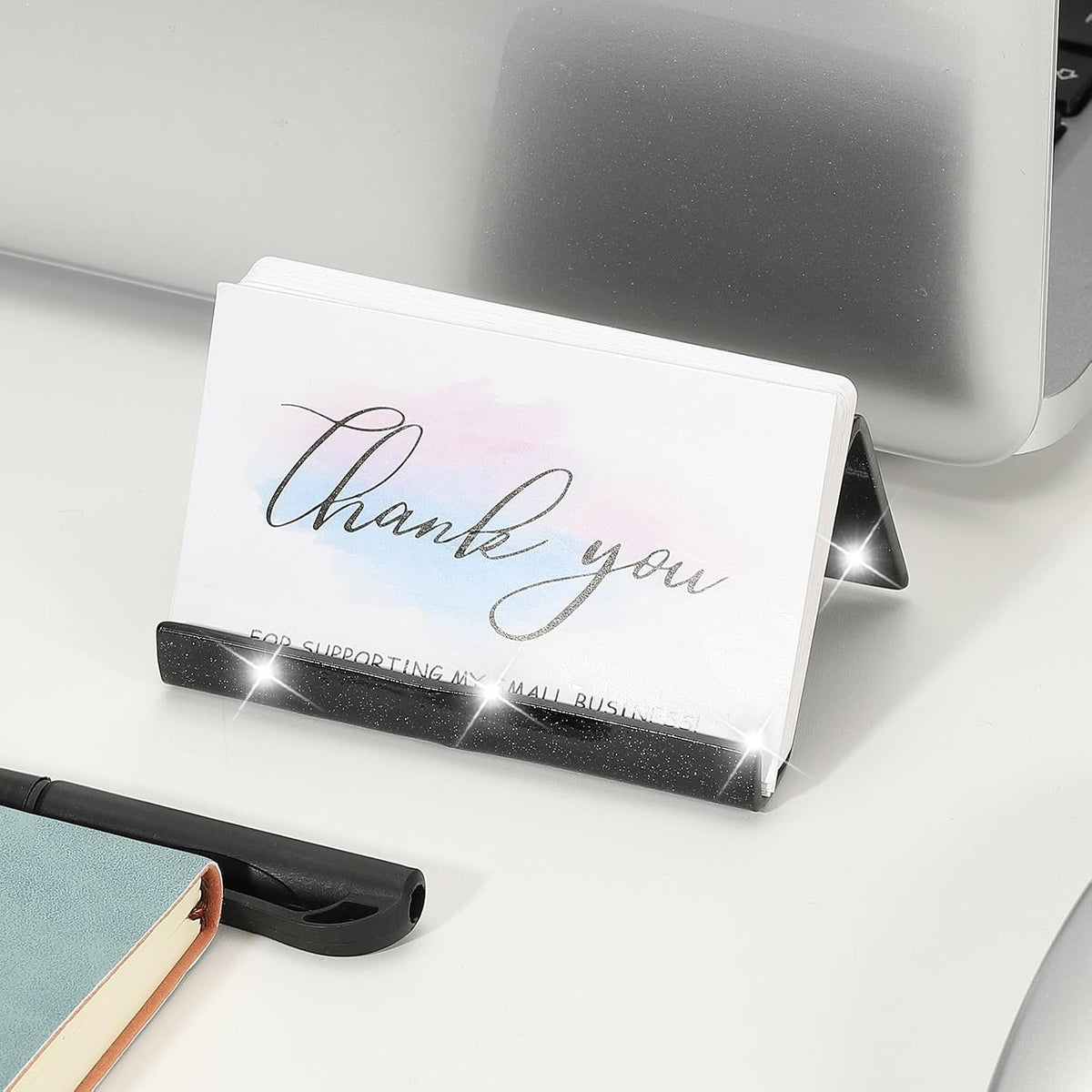 Business Card Holder for Desk, Acrylic Business Card Holders Shine Card Stand Organizer Cards Display for Office Exhibition, Pink