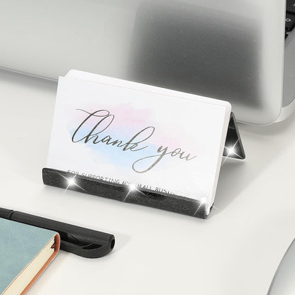 Business Card Holder for Desk, Acrylic Business Card Holders Shine Card Stand Organizer Cards Display for Office Exhibition, Pink