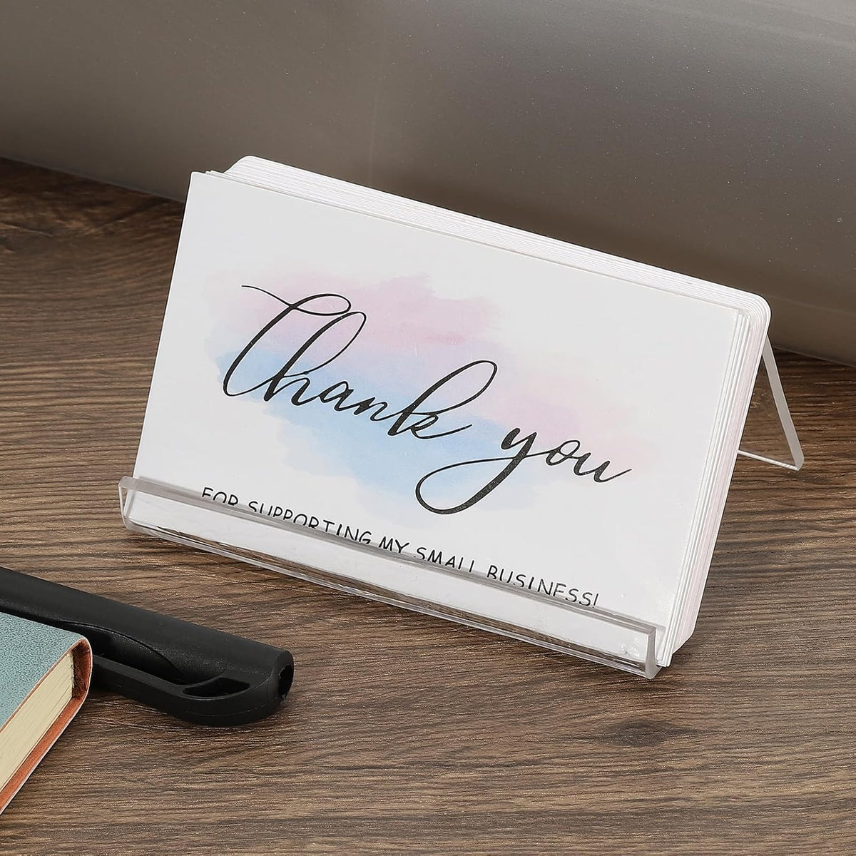 Business Card Holder for Desk, Acrylic Business Card Holders Shine Card Stand Organizer Cards Display for Office Exhibition, Pink