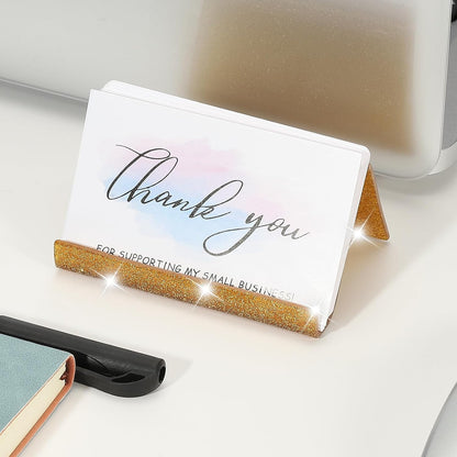 Business Card Holder for Desk, Acrylic Business Card Holders Shine Card Stand Organizer Cards Display for Office Exhibition, Pink