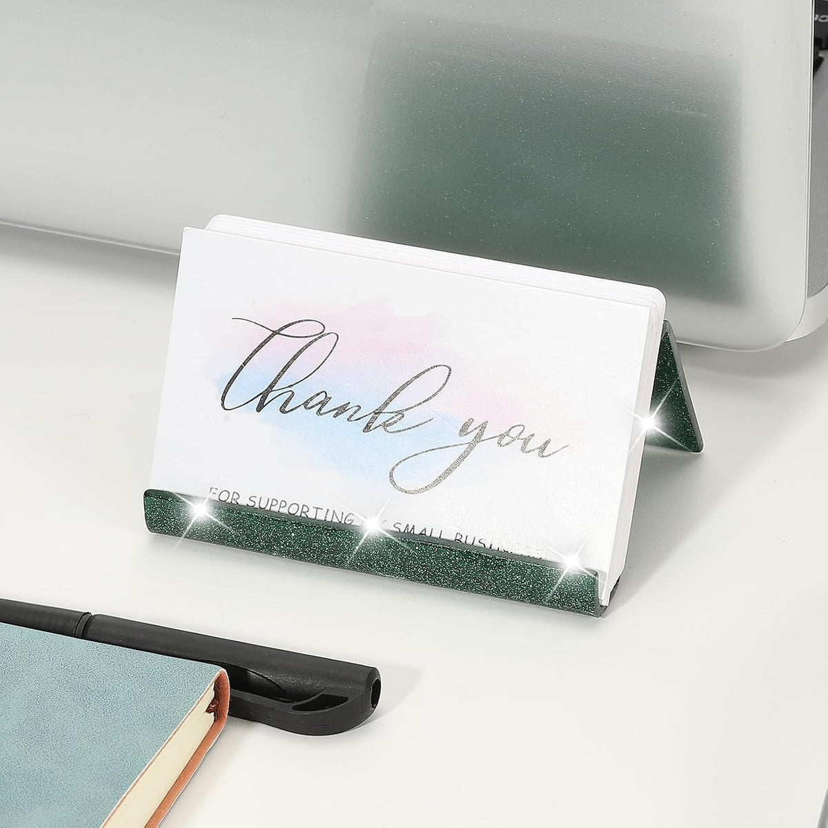 Business Card Holder for Desk, Acrylic Business Card Holders Shine Card Stand Organizer Cards Display for Office Exhibition, Pink