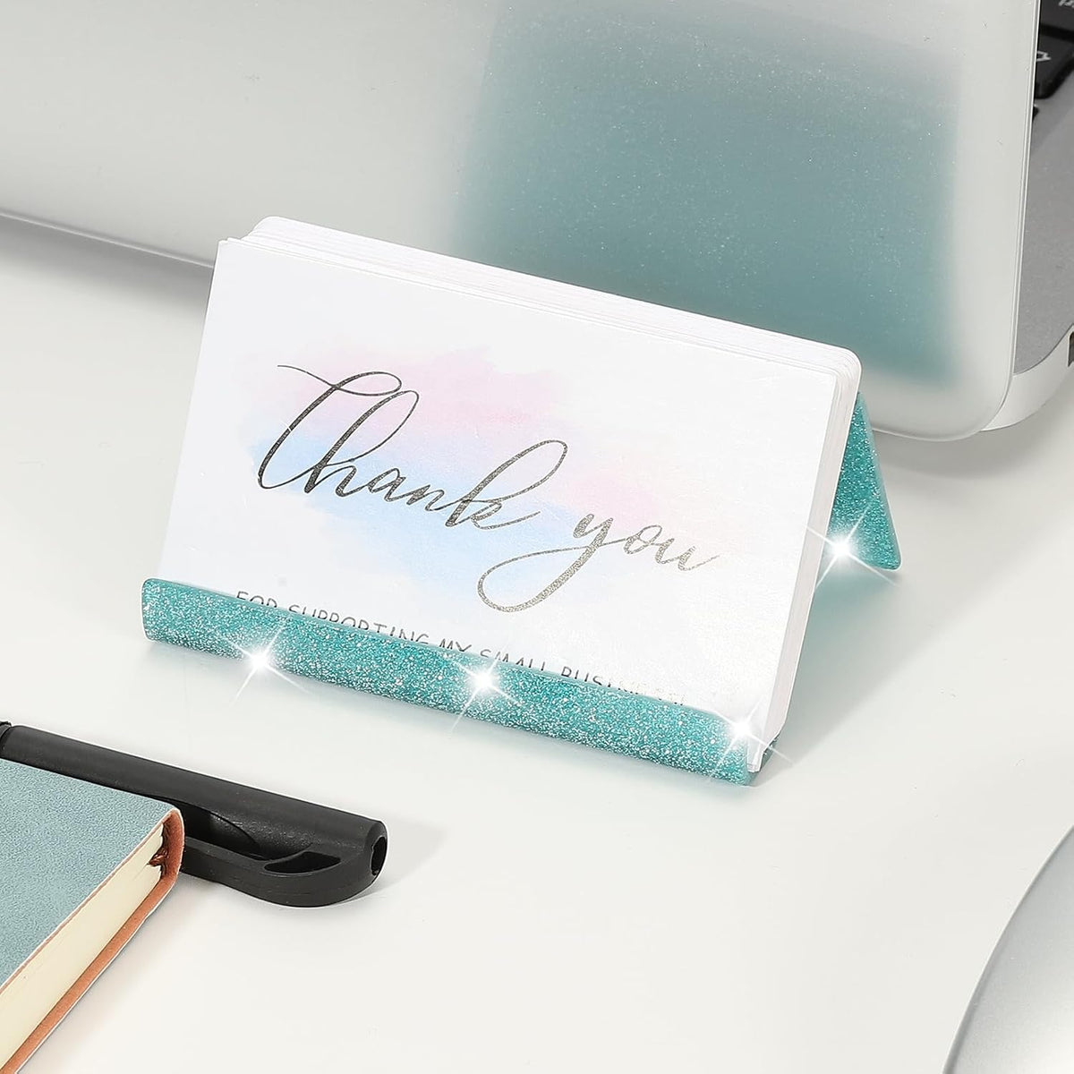 Business Card Holder for Desk, Acrylic Business Card Holders Shine Card Stand Organizer Cards Display for Office Exhibition, Pink