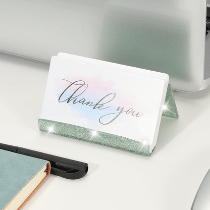 Business Card Holder for Desk, Acrylic Business Card Holders Shine Card Stand Organizer Cards Display for Office Exhibition, Pink
