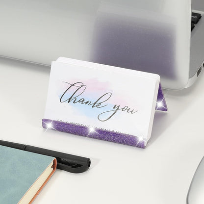 Business Card Holder for Desk, Acrylic Business Card Holders Shine Card Stand Organizer Cards Display for Office Exhibition, Pink