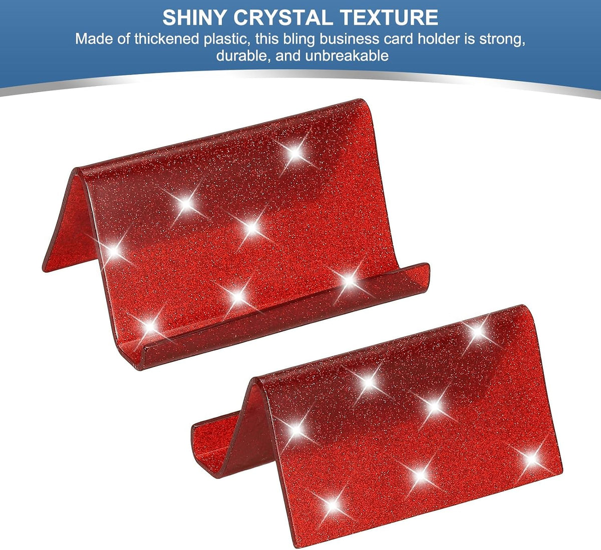Business Card Holder for Desk, Acrylic Business Card Holders Shine Card Stand Organizer Cards Display for Office Exhibition, Pink