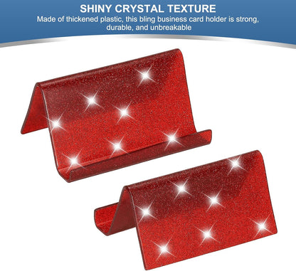 Business Card Holder for Desk, Acrylic Business Card Holders Shine Card Stand Organizer Cards Display for Office Exhibition, Pink