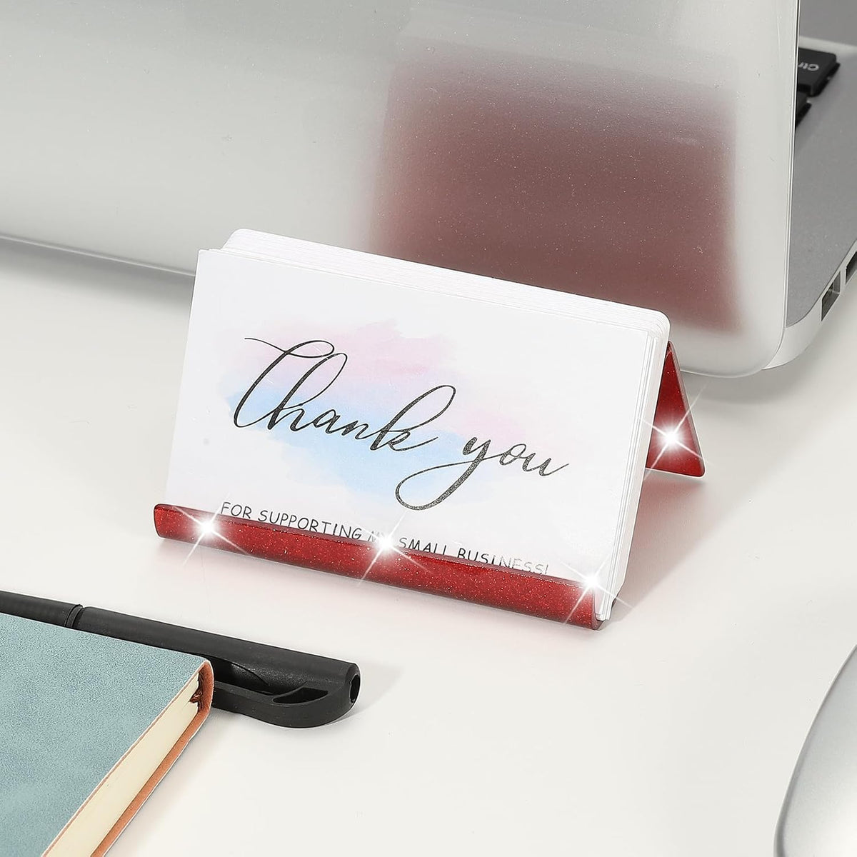 Business Card Holder for Desk, Acrylic Business Card Holders Shine Card Stand Organizer Cards Display for Office Exhibition, Pink