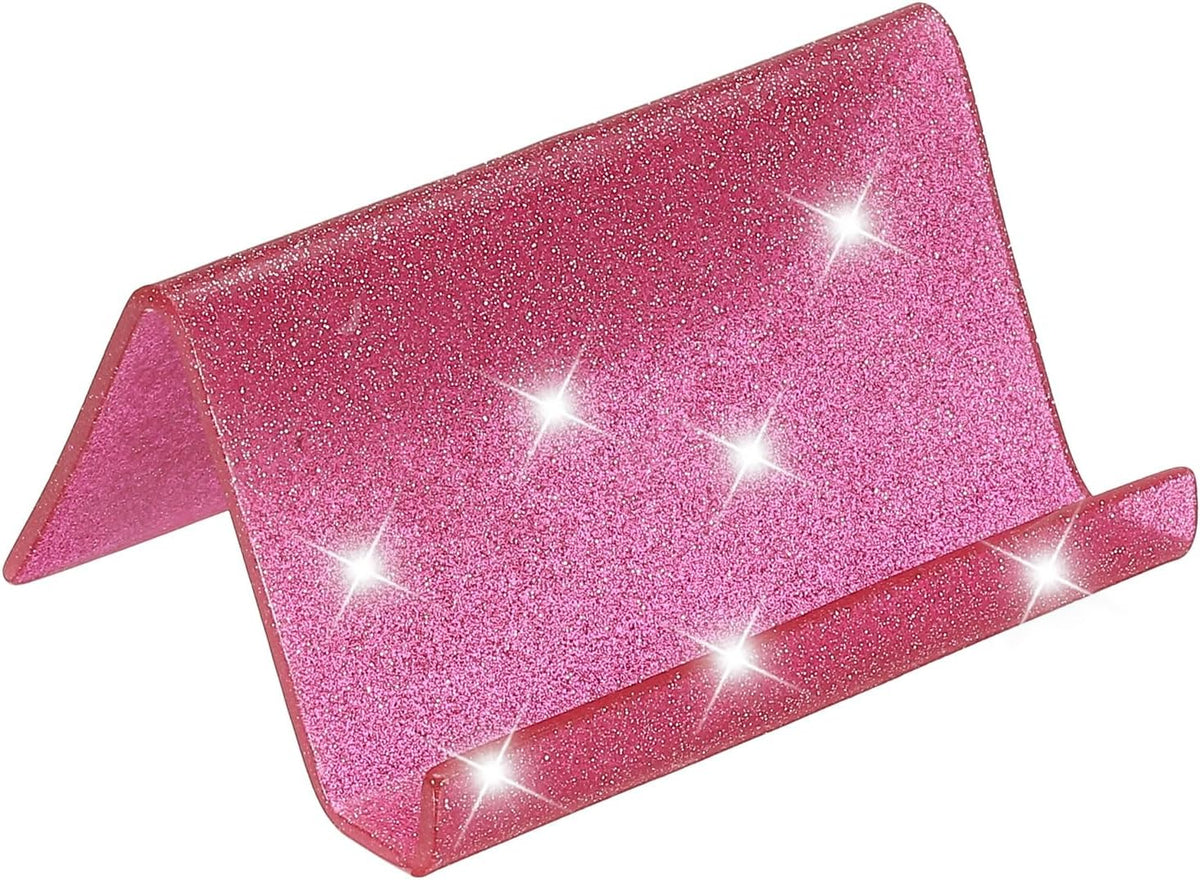 Business Card Holder for Desk, Acrylic Business Card Holders Shine Card Stand Organizer Cards Display for Office Exhibition, Pink