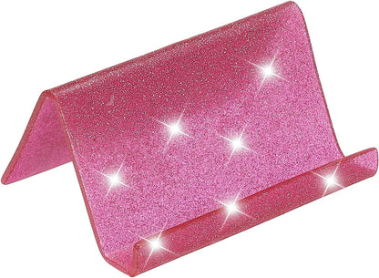 Business Card Holder for Desk, Acrylic Business Card Holders Shine Card Stand Organizer Cards Display for Office Exhibition, Pink