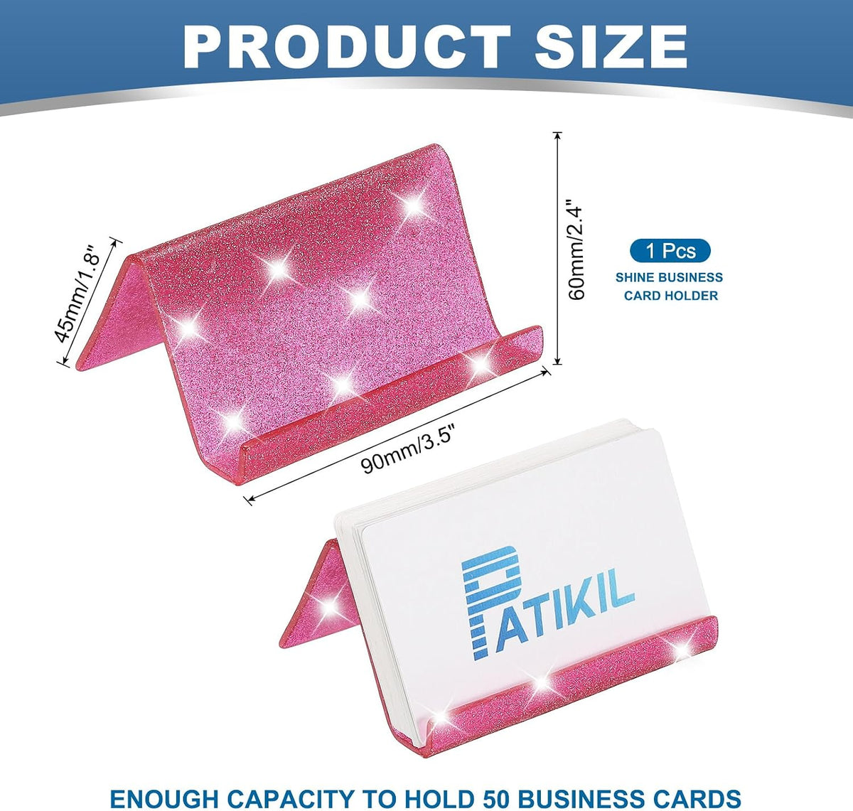 Business Card Holder for Desk, Acrylic Business Card Holders Shine Card Stand Organizer Cards Display for Office Exhibition, Pink