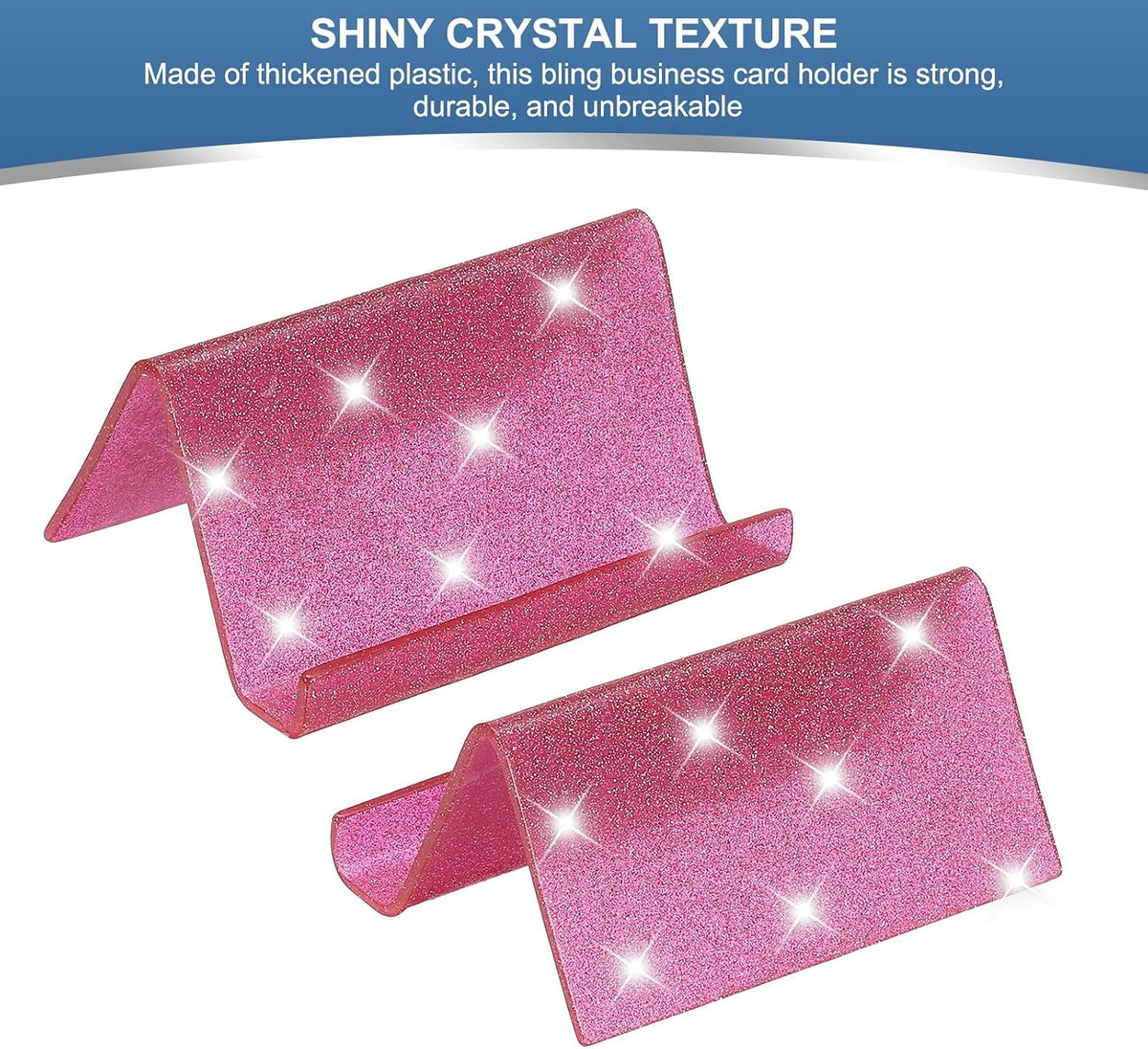 Business Card Holder for Desk, Acrylic Business Card Holders Shine Card Stand Organizer Cards Display for Office Exhibition, Pink