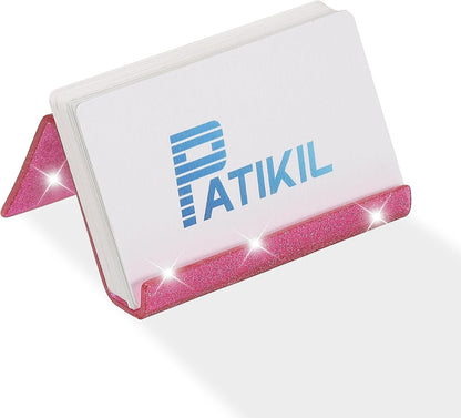 Business Card Holder for Desk, Acrylic Business Card Holders Shine Card Stand Organizer Cards Display for Office Exhibition, Pink