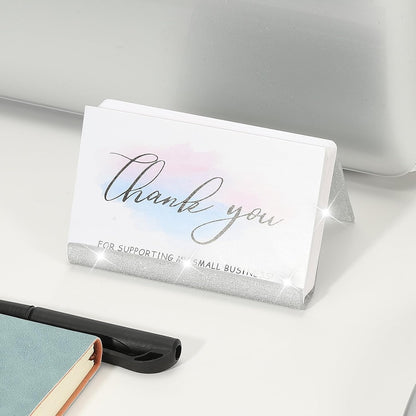 Business Card Holder for Desk, Acrylic Business Card Holders Shine Card Stand Organizer Cards Display for Office Exhibition, Pink