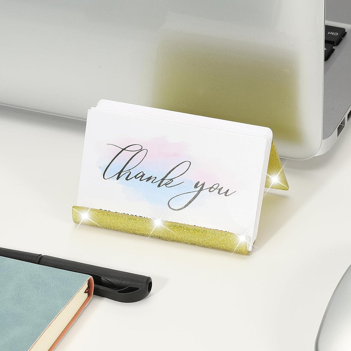 Business Card Holder for Desk, Acrylic Business Card Holders Shine Card Stand Organizer Cards Display for Office Exhibition, Pink