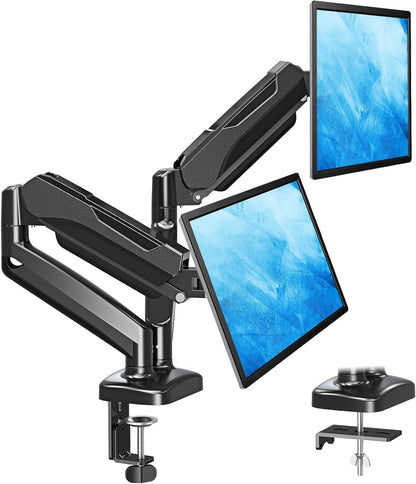 Dual Monitor Stand for Desk, Monitor Arms for 2 Monitors 32 27 24 22 Inches, Height Adjustable Double Monitor Mount, VESA Mount with C-Clamp & Grommet Base, Holds 4.4-17.6lbs