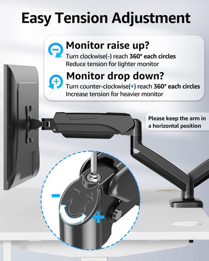 Dual Monitor Stand for Desk, Monitor Arms for 2 Monitors 32 27 24 22 Inches, Height Adjustable Double Monitor Mount, VESA Mount with C-Clamp & Grommet Base, Holds 4.4-17.6lbs