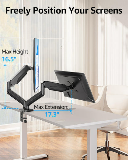 Dual Monitor Stand for Desk, Monitor Arms for 2 Monitors 32 27 24 22 Inches, Height Adjustable Double Monitor Mount, VESA Mount with C-Clamp & Grommet Base, Holds 4.4-17.6lbs