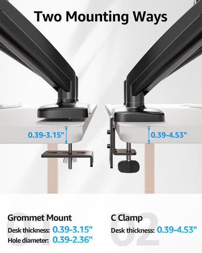 Dual Monitor Stand for Desk, Monitor Arms for 2 Monitors 32 27 24 22 Inches, Height Adjustable Double Monitor Mount, VESA Mount with C-Clamp & Grommet Base, Holds 4.4-17.6lbs