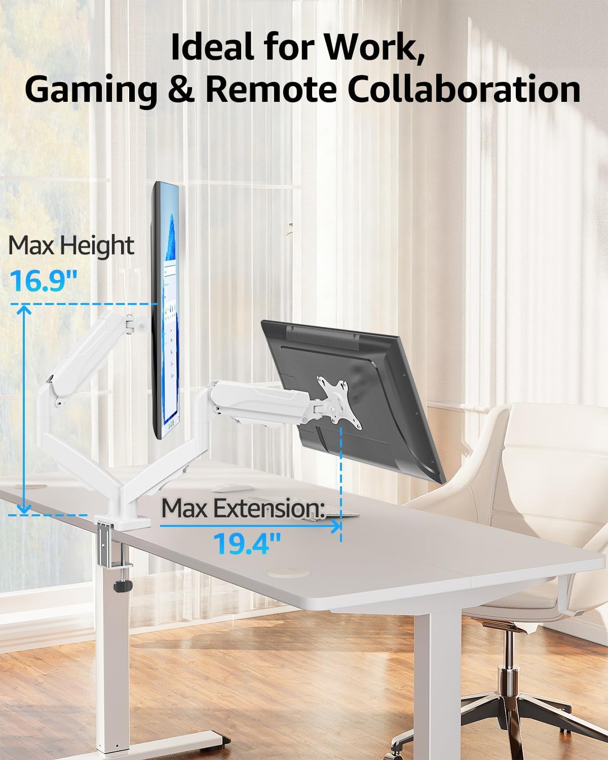 Dual Monitor Stand for Desk, Monitor Arms for 2 Monitors 32 27 24 22 Inches, Height Adjustable Double Monitor Mount, VESA Mount with C-Clamp & Grommet Base, Holds 4.4-17.6lbs