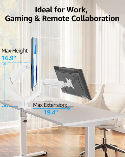 Dual Monitor Stand for Desk, Monitor Arms for 2 Monitors 32 27 24 22 Inches, Height Adjustable Double Monitor Mount, VESA Mount with C-Clamp & Grommet Base, Holds 4.4-17.6lbs