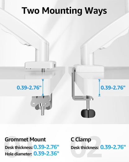 Dual Monitor Stand for Desk, Monitor Arms for 2 Monitors 32 27 24 22 Inches, Height Adjustable Double Monitor Mount, VESA Mount with C-Clamp & Grommet Base, Holds 4.4-17.6lbs