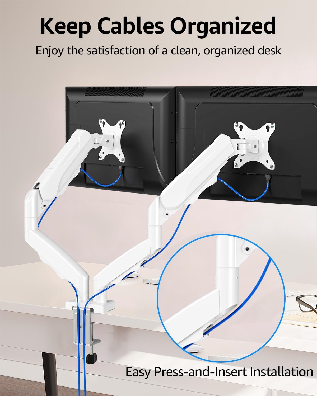 Dual Monitor Stand for Desk, Monitor Arms for 2 Monitors 32 27 24 22 Inches, Height Adjustable Double Monitor Mount, VESA Mount with C-Clamp & Grommet Base, Holds 4.4-17.6lbs
