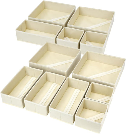 Drawer Organizer Clothes, Dresser Organizer, Foldable Closet Organizers and Storage, Fabric Dresser Bins, Drawer Dividers for Nursery, Baby Clothes, Underwears, Sock (Beige)
