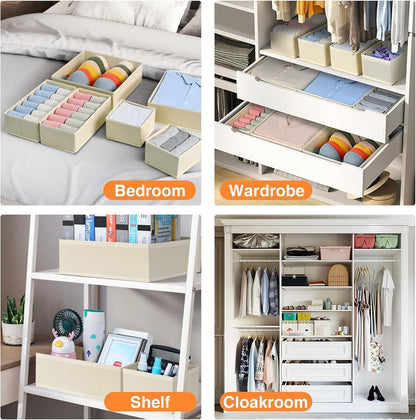 Drawer Organizer Clothes, Dresser Organizer, Foldable Closet Organizers and Storage, Fabric Dresser Bins, Drawer Dividers for Nursery, Baby Clothes, Underwears, Sock (Beige)