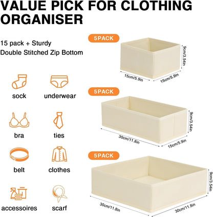 Drawer Organizer Clothes, Dresser Organizer, Foldable Closet Organizers and Storage, Fabric Dresser Bins, Drawer Dividers for Nursery, Baby Clothes, Underwears, Sock (Beige)