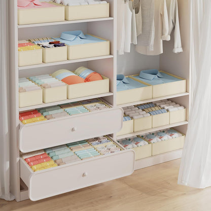 Drawer Organizer Clothes, Dresser Organizer, Foldable Closet Organizers and Storage, Fabric Dresser Bins, Drawer Dividers for Nursery, Baby Clothes, Underwears, Sock (Beige)