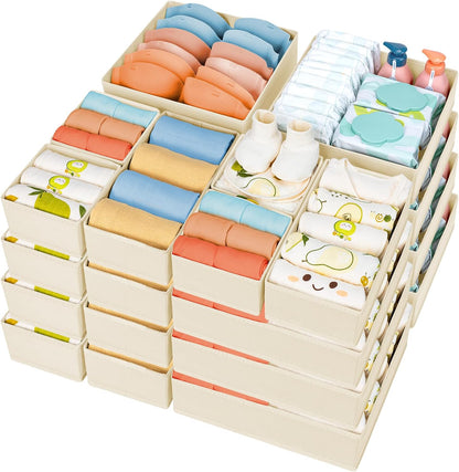 Drawer Organizer Clothes, Dresser Organizer, Foldable Closet Organizers and Storage, Fabric Dresser Bins, Drawer Dividers for Nursery, Baby Clothes, Underwears, Sock (Beige)