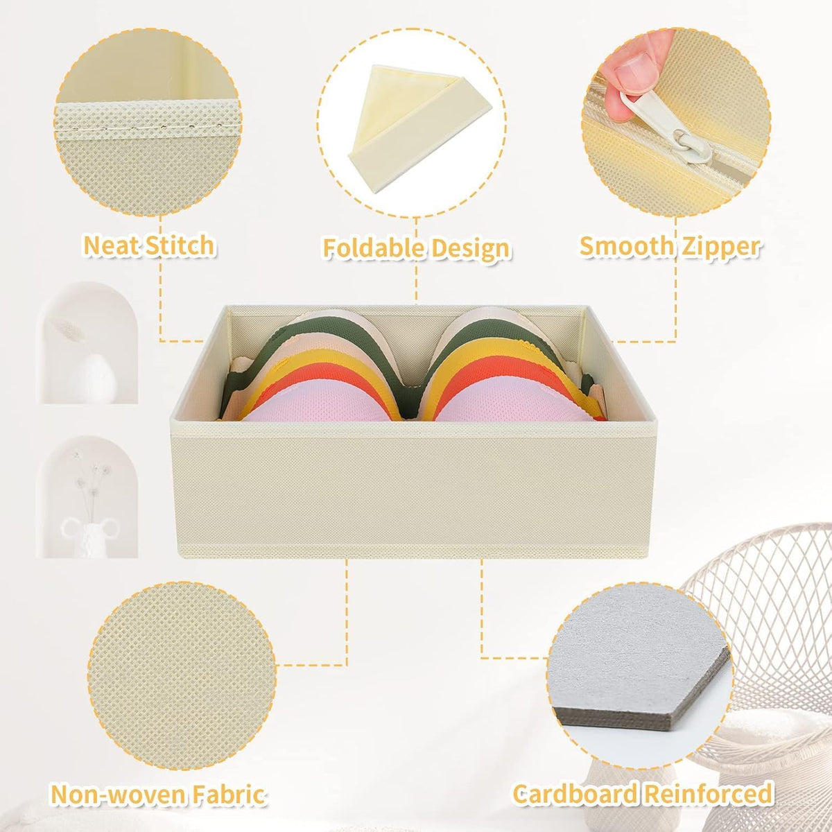 Drawer Organizer Clothes, Dresser Organizer, Foldable Closet Organizers and Storage, Fabric Dresser Bins, Drawer Dividers for Nursery, Baby Clothes, Underwears, Sock (Beige)