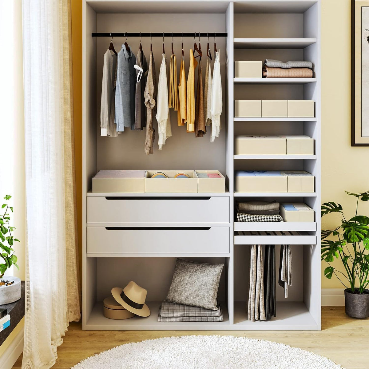 Drawer Organizer Clothes, Dresser Organizer, Foldable Closet Organizers and Storage, Fabric Dresser Bins, Drawer Dividers for Nursery, Baby Clothes, Underwears, Sock (Beige)