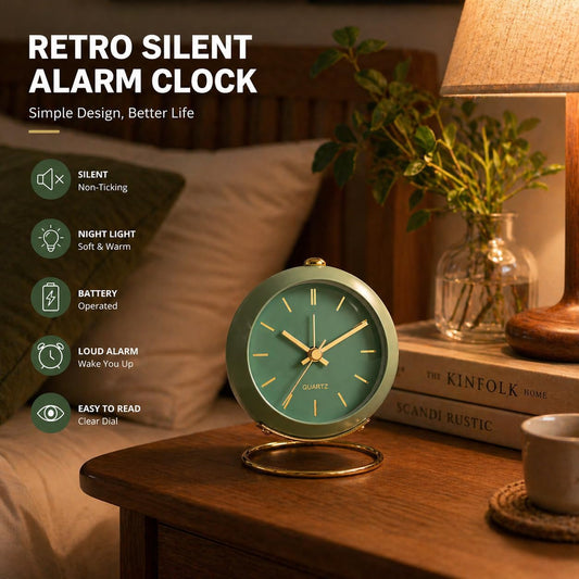 ® Battery Operated Analog Desk Alarm Clock with Light, Table Clock