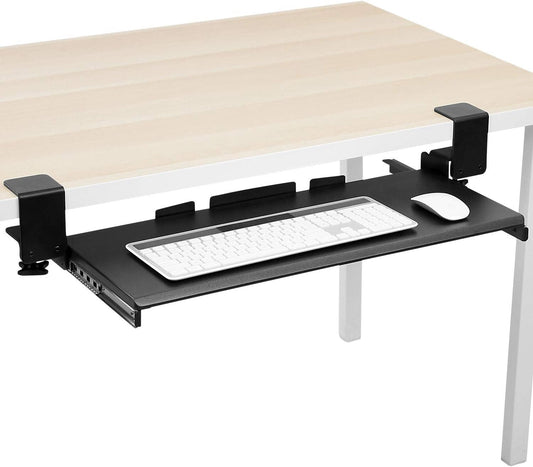 ! Keyboard Tray Under Desk, Clamp-On No-Drill Slide-Out Keyboard Drawer with Mouse Platform, 27" x 11" Ergonomic Keyboard Tray for Home Office, Fits Desks up to 2.2" Thick