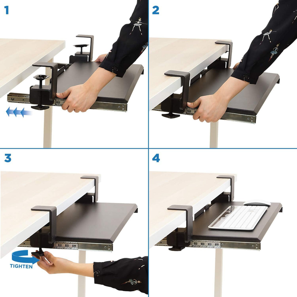 ! Keyboard Tray Under Desk, Clamp-On No-Drill Slide-Out Keyboard Drawer with Mouse Platform, 27" x 11" Ergonomic Keyboard Tray for Home Office, Fits Desks up to 2.2" Thick
