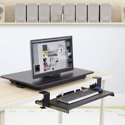 ! Keyboard Tray Under Desk, Clamp-On No-Drill Slide-Out Keyboard Drawer with Mouse Platform, 27" x 11" Ergonomic Keyboard Tray for Home Office, Fits Desks up to 2.2" Thick