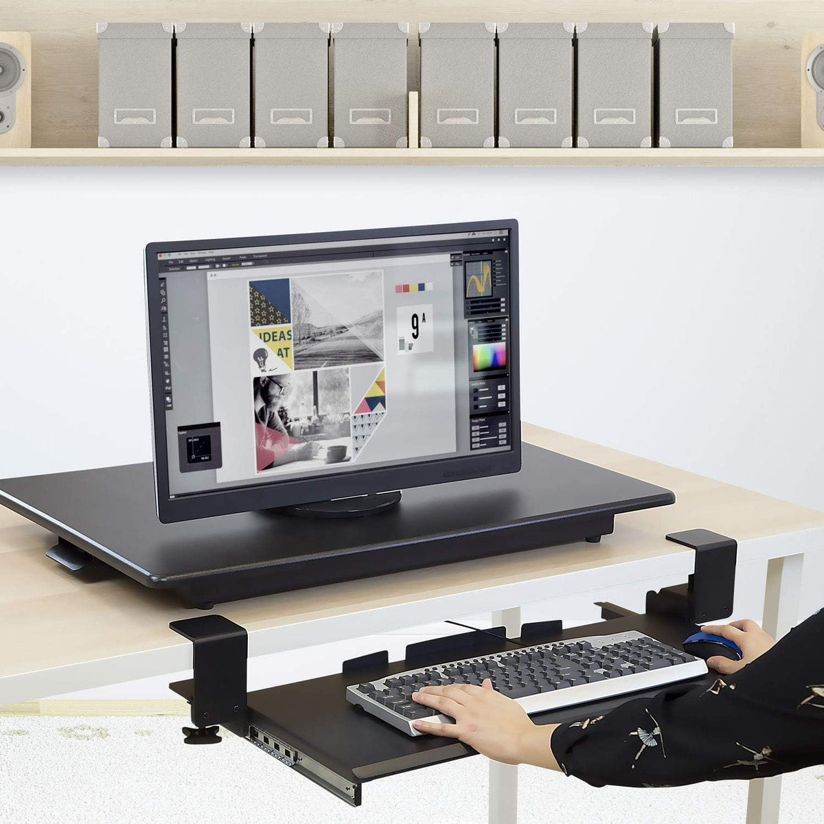! Keyboard Tray Under Desk, Clamp-On No-Drill Slide-Out Keyboard Drawer with Mouse Platform, 27" x 11" Ergonomic Keyboard Tray for Home Office, Fits Desks up to 2.2" Thick