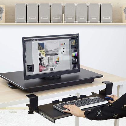! Keyboard Tray Under Desk, Clamp-On No-Drill Slide-Out Keyboard Drawer with Mouse Platform, 27" x 11" Ergonomic Keyboard Tray for Home Office, Fits Desks up to 2.2" Thick