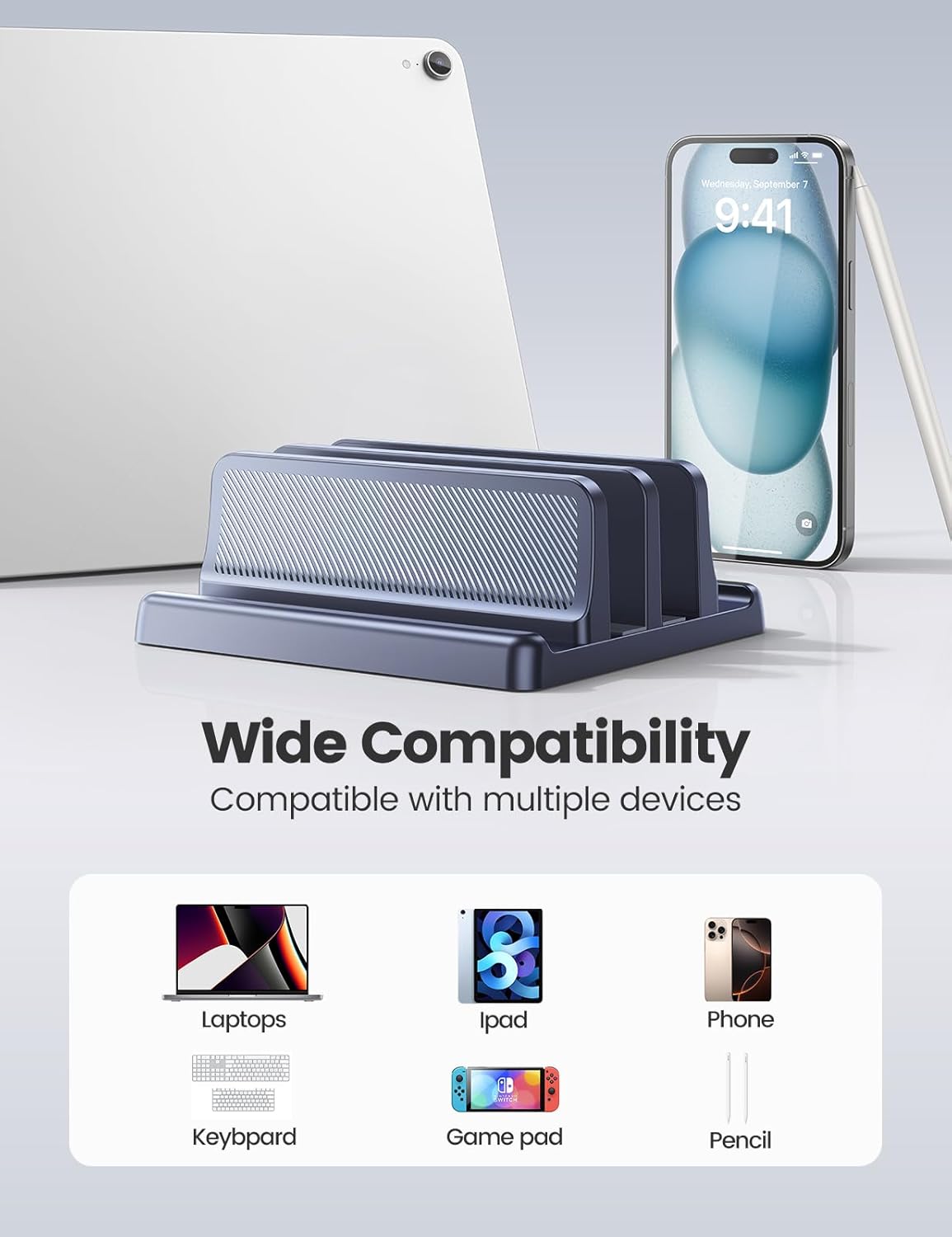5 in 1 Vertical Laptop Stand Holder,Adjustable ABS Plastic Laptop Organizer Desktop Management Notebook Dock,Vertical Laptop Stand Space Saving for MacBook,Surface,Samsung,HP,Dell,Chrome Book