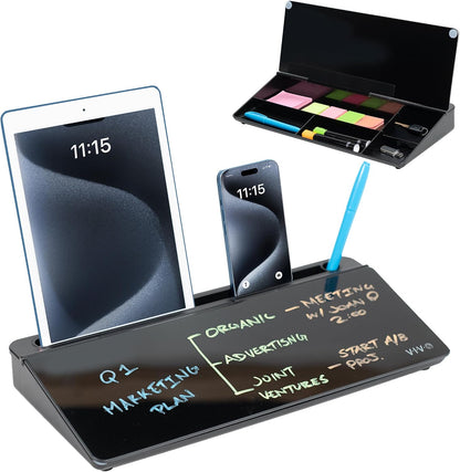 Black Glass 16 x 7 in Dry Erase Board with Storage, DESK-WB16B