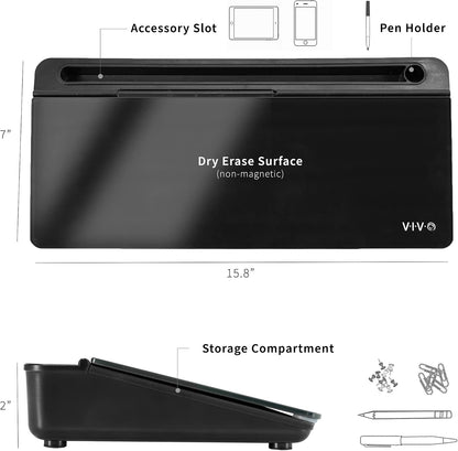 Black Glass 16 x 7 in Dry Erase Board with Storage, DESK-WB16B
