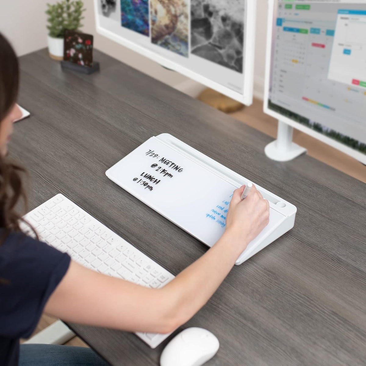 Black Glass 16 x 7 in Dry Erase Board with Storage, DESK-WB16B