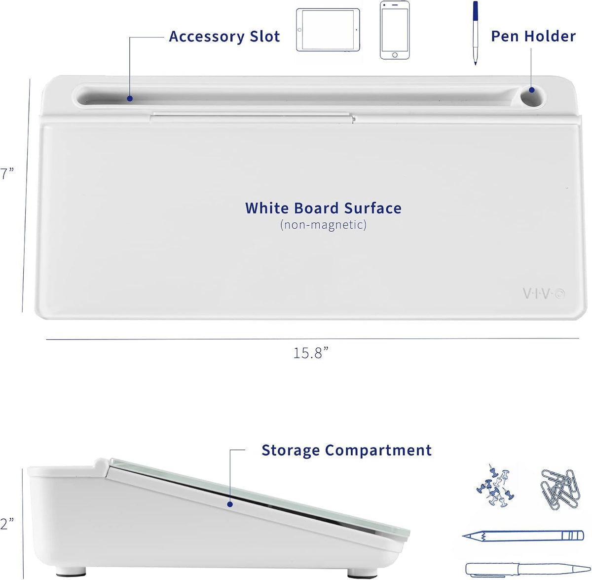 Black Glass 16 x 7 in Dry Erase Board with Storage, DESK-WB16B