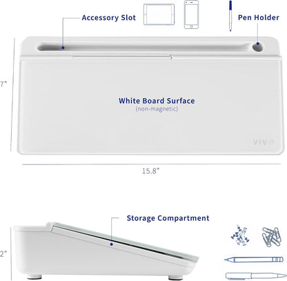 Black Glass 16 x 7 in Dry Erase Board with Storage, DESK-WB16B