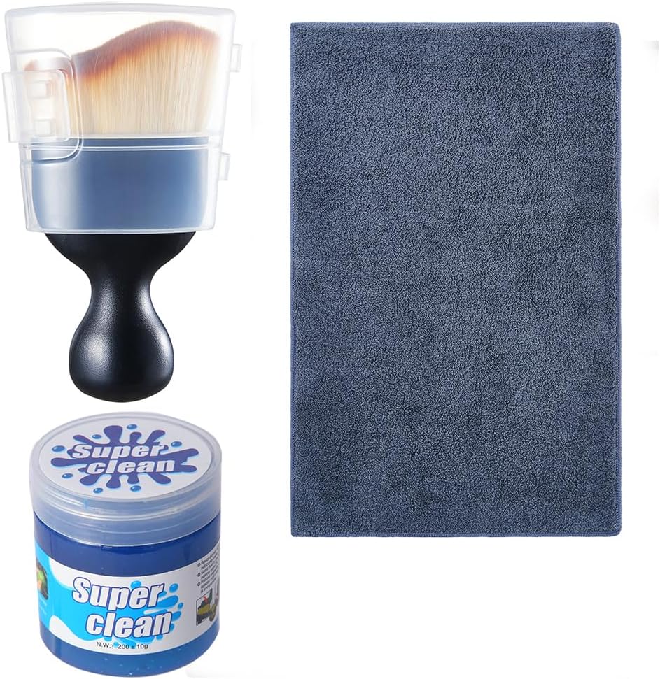 Car Interior and Exterior Soft bristles Detail dust Automotive Brush dusting Brush Dashboard Cleaning Brush Home Office Computer Keyboard dusting Tools+ Double-Sided Suede Cleaning Towel