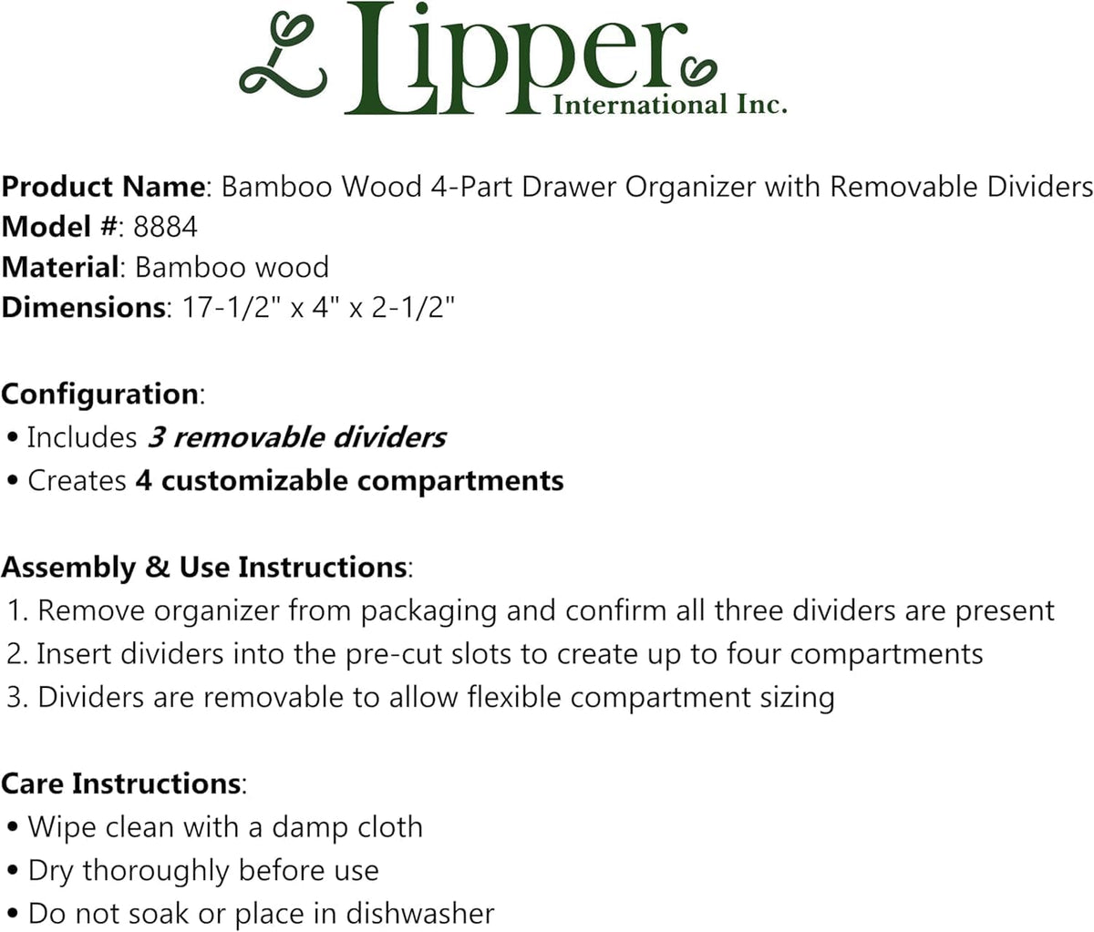 Bamboo Drawer Organizer with 3 Removable Dividers, Brown