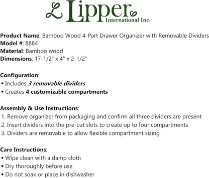Bamboo Drawer Organizer with 3 Removable Dividers, Brown