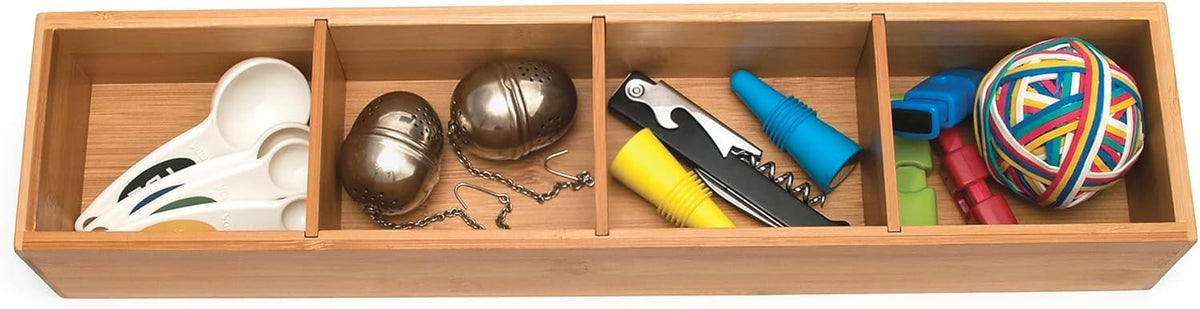 Bamboo Drawer Organizer with 3 Removable Dividers, Brown